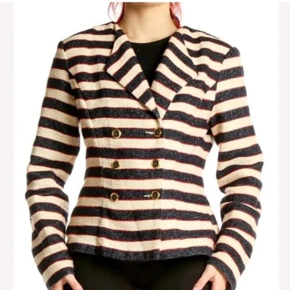 Cabi Cruise Jacket Nautical Striped Blazer Navy Red White Double Breasted Size 6 - Picture 9 of 9